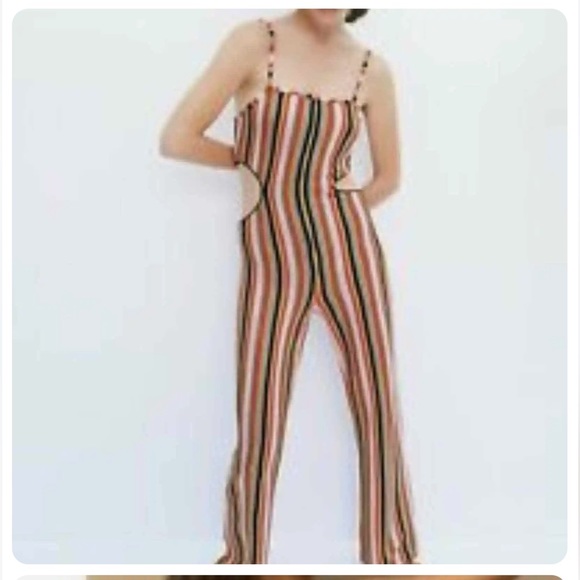 NWT Zara size Large multi coloured striped jumpsuit with side cutouts - Picture 1 of 11